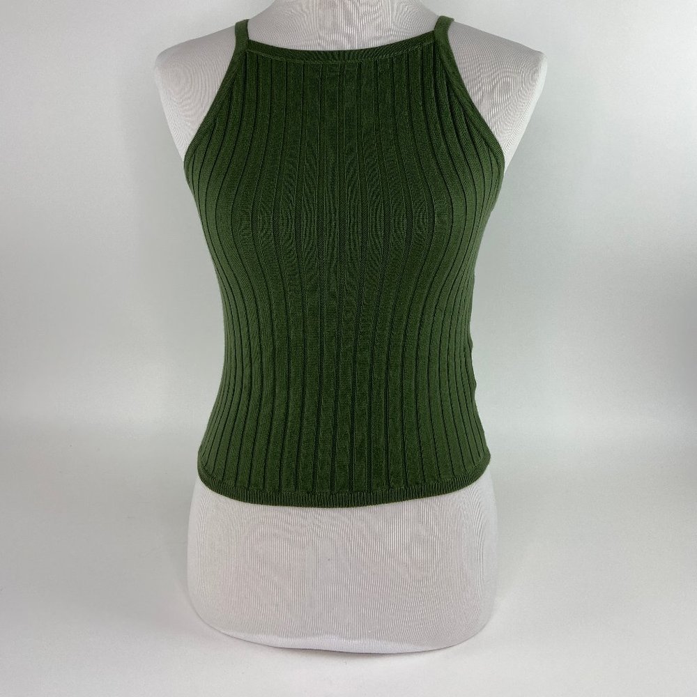 Olive Green Ribbed Tank Top with Stretch